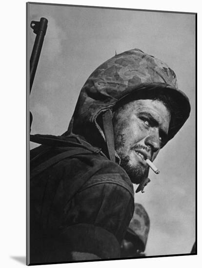 Battle Weary, Cigarette Smoking Marine on Saipan During Fight to Wrest the Island from Japanese-W^ Eugene Smith-Mounted Photographic Print