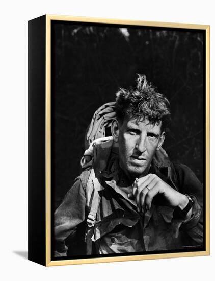 Battle-Weary Soldier, Member of Merrill's Marauders, Pausing with Cigarette, Burma Campaign in WWII-Bernard Hoffman-Framed Premier Image Canvas