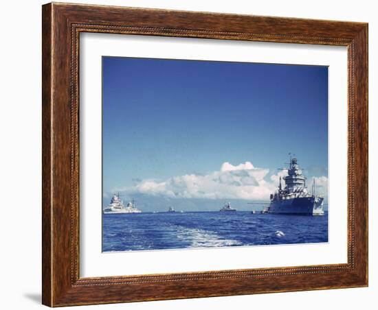 Battleship and Other Ships Taking Part in Us Navy Manuevers Off Hawaii-Carl Mydans-Framed Photographic Print