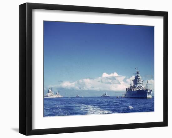 Battleship and Other Ships Taking Part in Us Navy Manuevers Off Hawaii-Carl Mydans-Framed Photographic Print