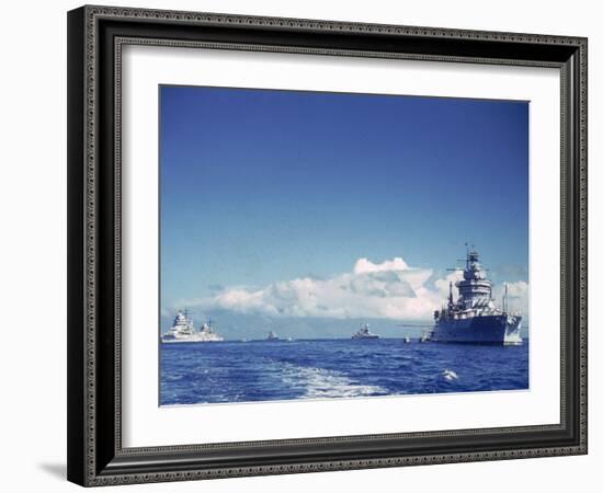 Battleship and Other Ships Taking Part in Us Navy Manuevers Off Hawaii-Carl Mydans-Framed Photographic Print