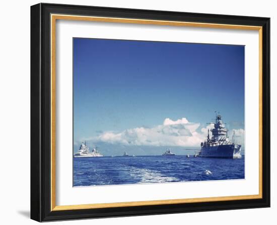 Battleship and Other Ships Taking Part in Us Navy Manuevers Off Hawaii-Carl Mydans-Framed Photographic Print