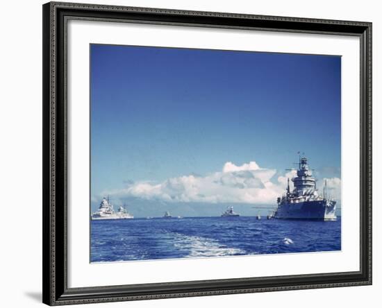 Battleship and Other Ships Taking Part in Us Navy Manuevers Off Hawaii-Carl Mydans-Framed Photographic Print