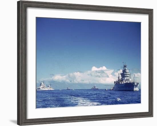 Battleship and Other Ships Taking Part in Us Navy Manuevers Off Hawaii-Carl Mydans-Framed Photographic Print