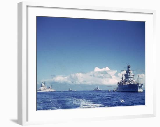 Battleship and Other Ships Taking Part in Us Navy Manuevers Off Hawaii-Carl Mydans-Framed Photographic Print