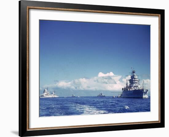 Battleship and Other Ships Taking Part in Us Navy Manuevers Off Hawaii-Carl Mydans-Framed Photographic Print