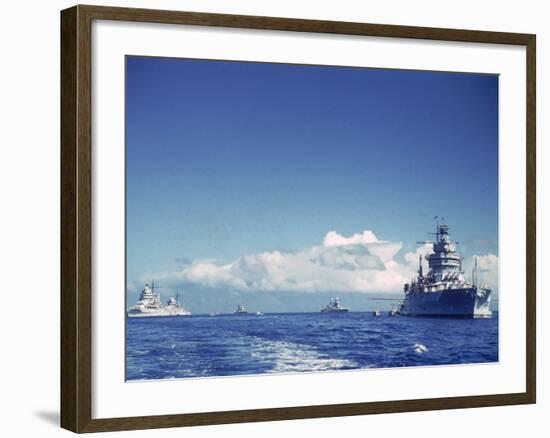 Battleship and Other Ships Taking Part in Us Navy Manuevers Off Hawaii-Carl Mydans-Framed Photographic Print