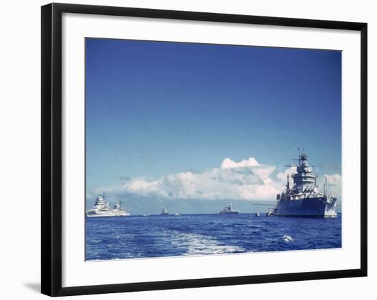 Battleship and Other Ships Taking Part in Us Navy Manuevers Off Hawaii-Carl Mydans-Framed Photographic Print