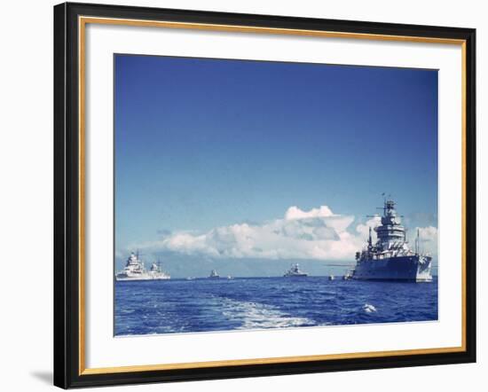 Battleship and Other Ships Taking Part in Us Navy Manuevers Off Hawaii-Carl Mydans-Framed Photographic Print