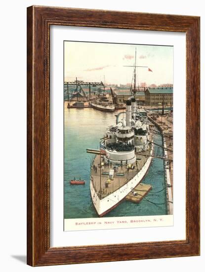 Battleship in Navy Yard, Brooklyn, New York City-null-Framed Art Print