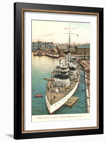 Battleship in Navy Yard, Brooklyn, New York City-null-Framed Art Print