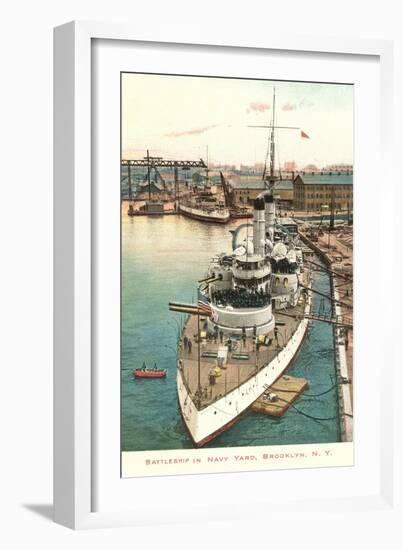 Battleship in Navy Yard, Brooklyn, New York City-null-Framed Art Print