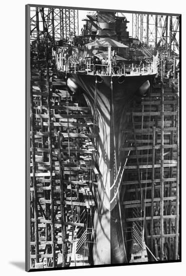 Battleship Indiana under Construction-null-Mounted Photographic Print