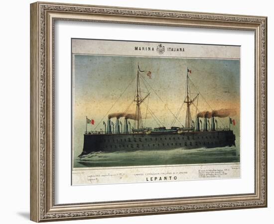 Battleship Lepanto, Colour, Italy, 19th Century-null-Framed Giclee Print