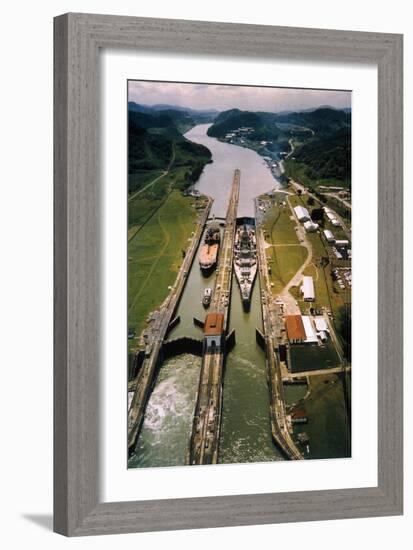Battleship Passing through Panama Canal-null-Framed Photographic Print