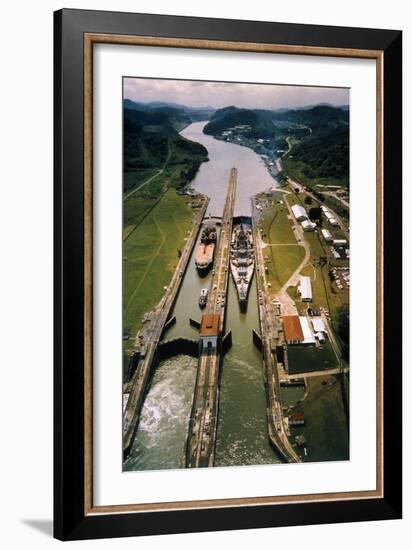 Battleship Passing through Panama Canal-null-Framed Photographic Print