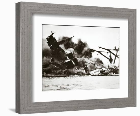 Battleship USS 'Arizona' (BB-39) sinking during the attack on Pearl Harbour, 1941-Unknown-Framed Photographic Print