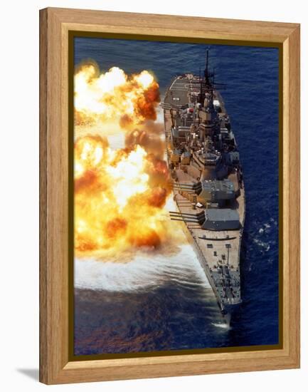 Battleship USS Iowa Firing Its Mark 7 16-inch/50-caliber Guns-Stocktrek Images-Framed Premier Image Canvas