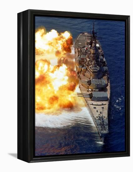 Battleship USS Iowa Firing Its Mark 7 16-inch/50-caliber Guns-Stocktrek Images-Framed Premier Image Canvas