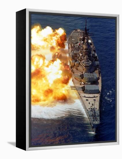 Battleship USS Iowa Firing Its Mark 7 16-inch/50-caliber Guns-Stocktrek Images-Framed Premier Image Canvas