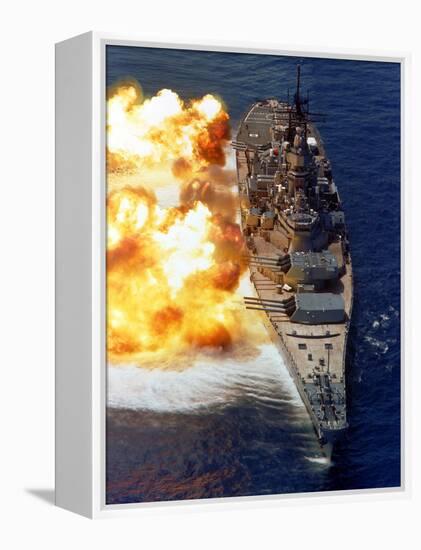 Battleship USS Iowa Firing Its Mark 7 16-inch/50-caliber Guns-Stocktrek Images-Framed Premier Image Canvas