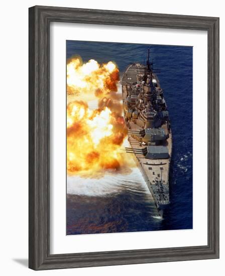 Battleship USS Iowa Firing Its Mark 7 16-inch/50-caliber Guns-Stocktrek Images-Framed Photographic Print