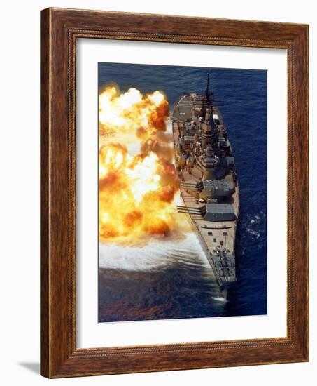 Battleship USS Iowa Firing Its Mark 7 16-inch/50-caliber Guns-Stocktrek Images-Framed Photographic Print