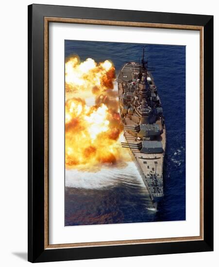 Battleship USS Iowa Firing Its Mark 7 16-inch/50-caliber Guns-Stocktrek Images-Framed Photographic Print