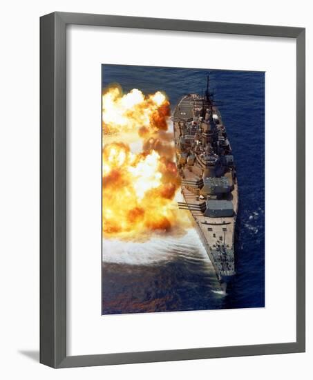 Battleship USS Iowa Firing Its Mark 7 16-inch/50-caliber Guns-Stocktrek Images-Framed Photographic Print