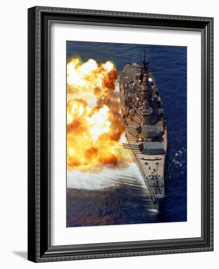 Battleship USS Iowa Firing Its Mark 7 16-inch/50-caliber Guns-Stocktrek Images-Framed Photographic Print