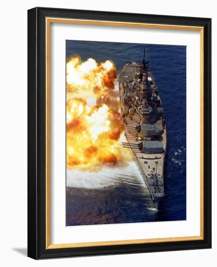 Battleship USS Iowa Firing Its Mark 7 16-inch/50-caliber Guns-Stocktrek Images-Framed Photographic Print