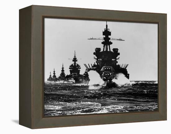 Battleship USS Pennsylvania Is Followed by Three Cruisers-null-Framed Stretched Canvas