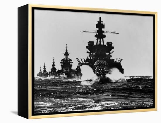 Battleship USS Pennsylvania Is Followed by Three Cruisers-null-Framed Stretched Canvas