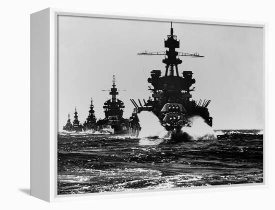 Battleship USS Pennsylvania Is Followed by Three Cruisers-null-Framed Stretched Canvas