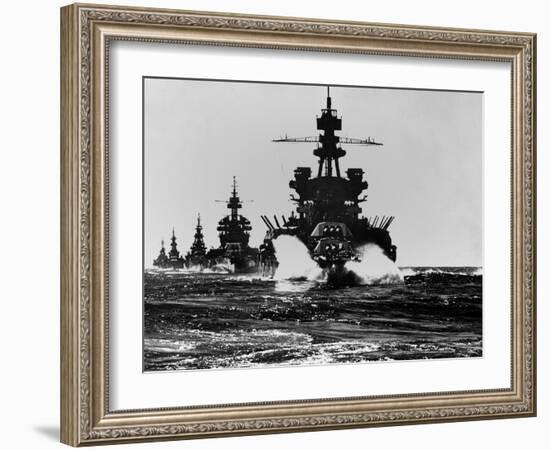 Battleship USS Pennsylvania Is Followed by Three Cruisers-null-Framed Photo