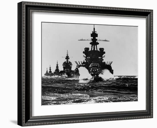 Battleship USS Pennsylvania Is Followed by Three Cruisers-null-Framed Photo