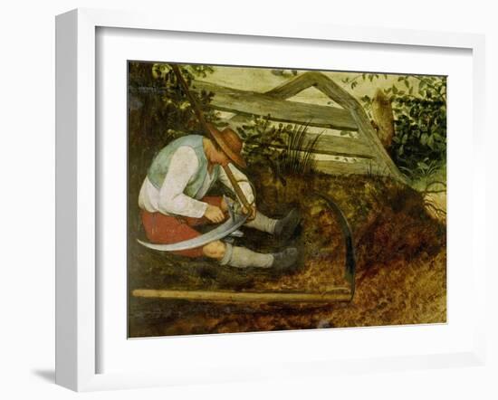 Bauer beim Dengeln seiner Sense. (Detail aus: Die Heuernte, siehe Bildnummer 870)-Pieter Brueghel the Elder-Framed Giclee Print