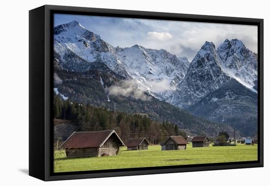 Bavarian Alps, Germany with Huts and Snow on Mountains-Sheila Haddad-Framed Premier Image Canvas