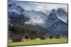 Bavarian Alps, Germany with Huts and Snow on Mountains-Sheila Haddad-Mounted Photographic Print