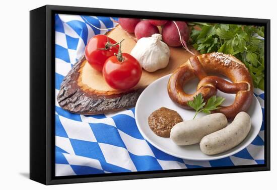 Bavarian White Sausages with Sweet Mustard and Bretzels-egal-Framed Premier Image Canvas