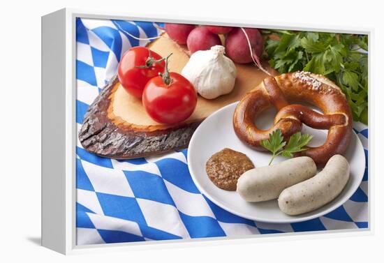 Bavarian White Sausages with Sweet Mustard and Bretzels-egal-Framed Premier Image Canvas