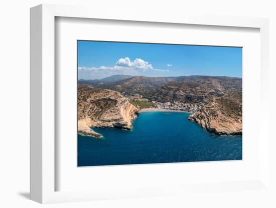 Bay and beach of Matala, Iraklion, Crete, Greek Islands, Greece, Europe-Markus Lange-Framed Photographic Print