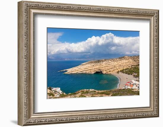 Bay and beach of Matala, Iraklion, Crete, Greek Islands, Greece, Europe-Markus Lange-Framed Photographic Print