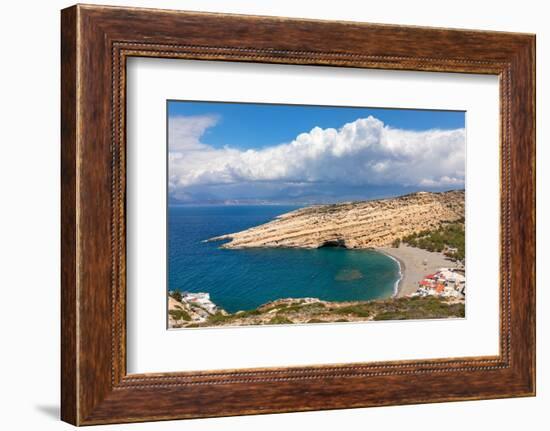 Bay and beach of Matala, Iraklion, Crete, Greek Islands, Greece, Europe-Markus Lange-Framed Photographic Print