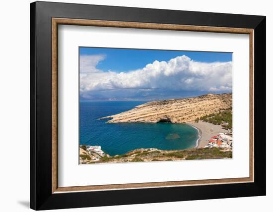 Bay and beach of Matala, Iraklion, Crete, Greek Islands, Greece, Europe-Markus Lange-Framed Photographic Print