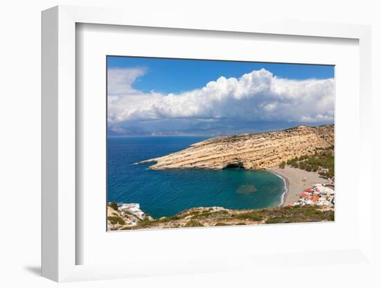 Bay and beach of Matala, Iraklion, Crete, Greek Islands, Greece, Europe-Markus Lange-Framed Photographic Print