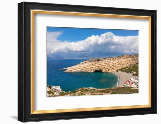 Bay and beach of Matala, Iraklion, Crete, Greek Islands, Greece, Europe-Markus Lange-Framed Photographic Print