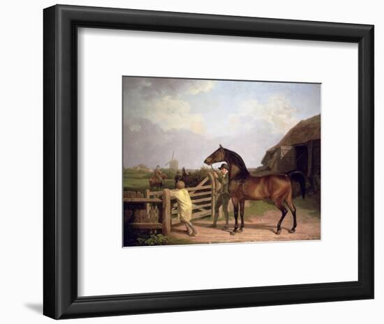 Bay Ascham', a Stallion Led Through a Gate to a Mare, 1804-Jacques-Laurent Agasse-Framed Premium Giclee Print