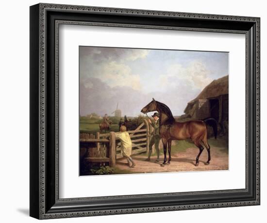 Bay Ascham', a Stallion Led Through a Gate to a Mare, 1804-Jacques-Laurent Agasse-Framed Premium Giclee Print