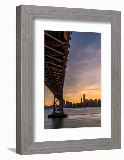 Bay Bridge from Treasure Island at sunset with colorful clouds over San Francisco skyline-David Chang-Framed Photographic Print